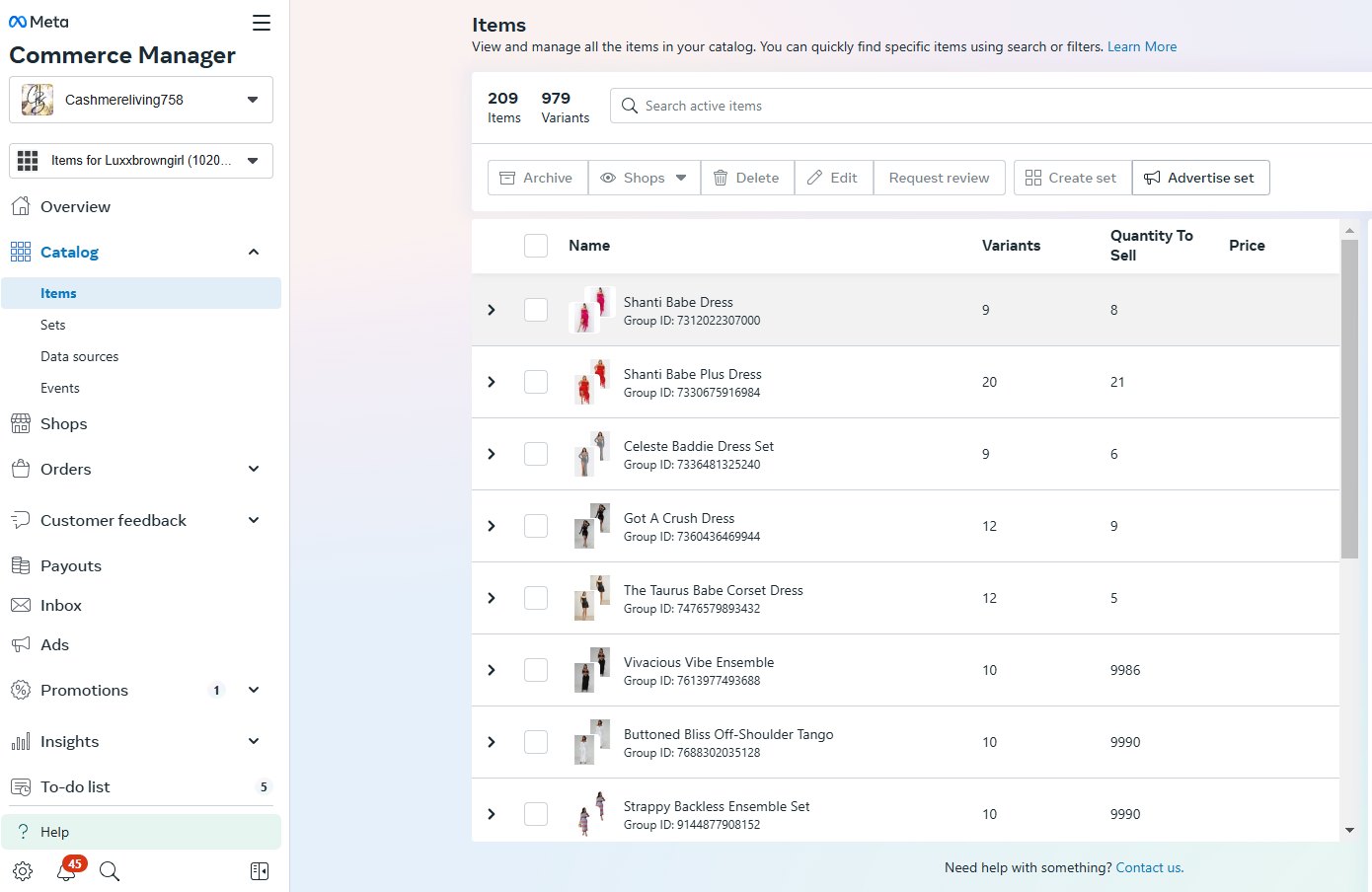 The Luxx Brown Girl catalogue in Meta Commerce Manager