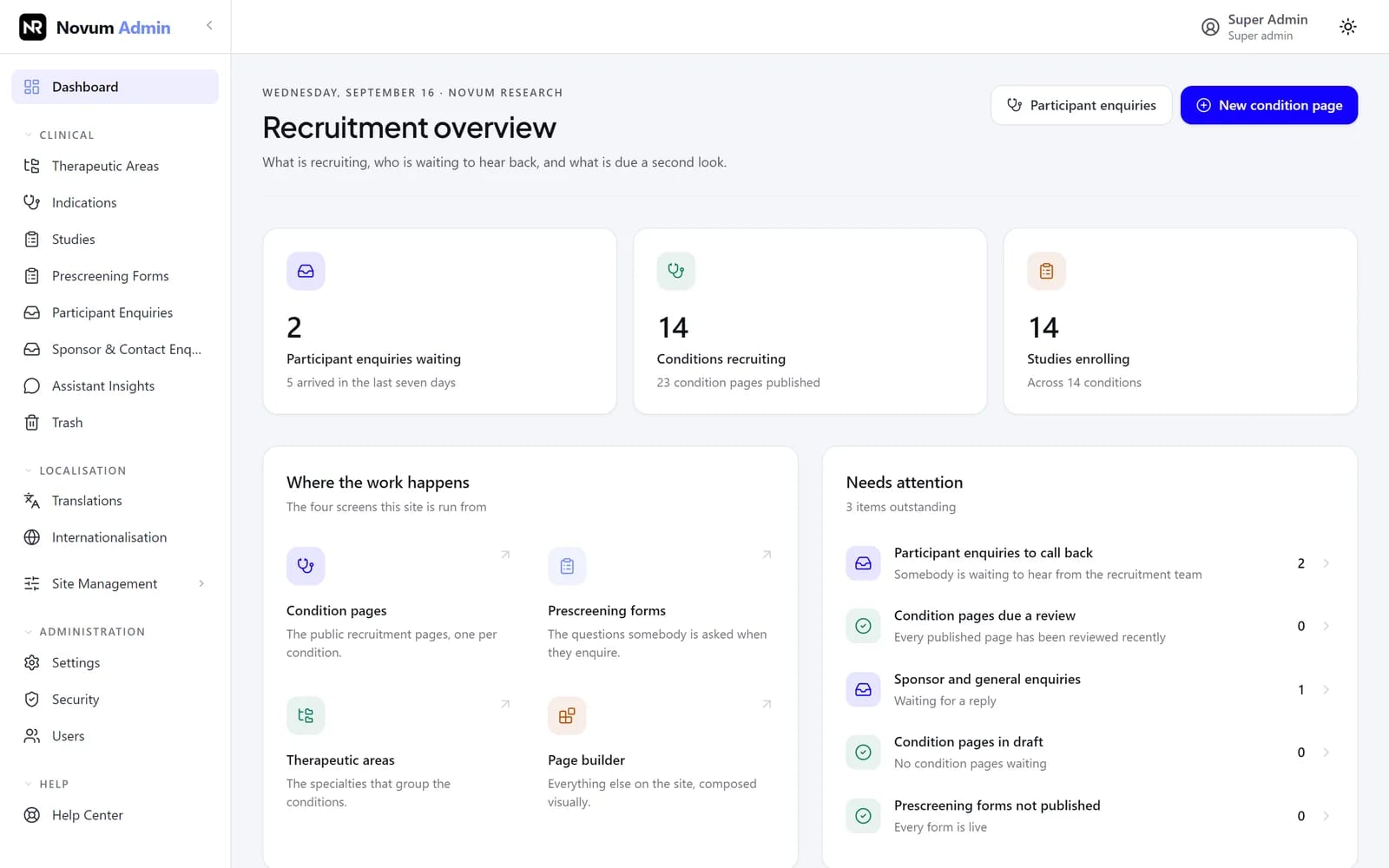 The Novum admin dashboard