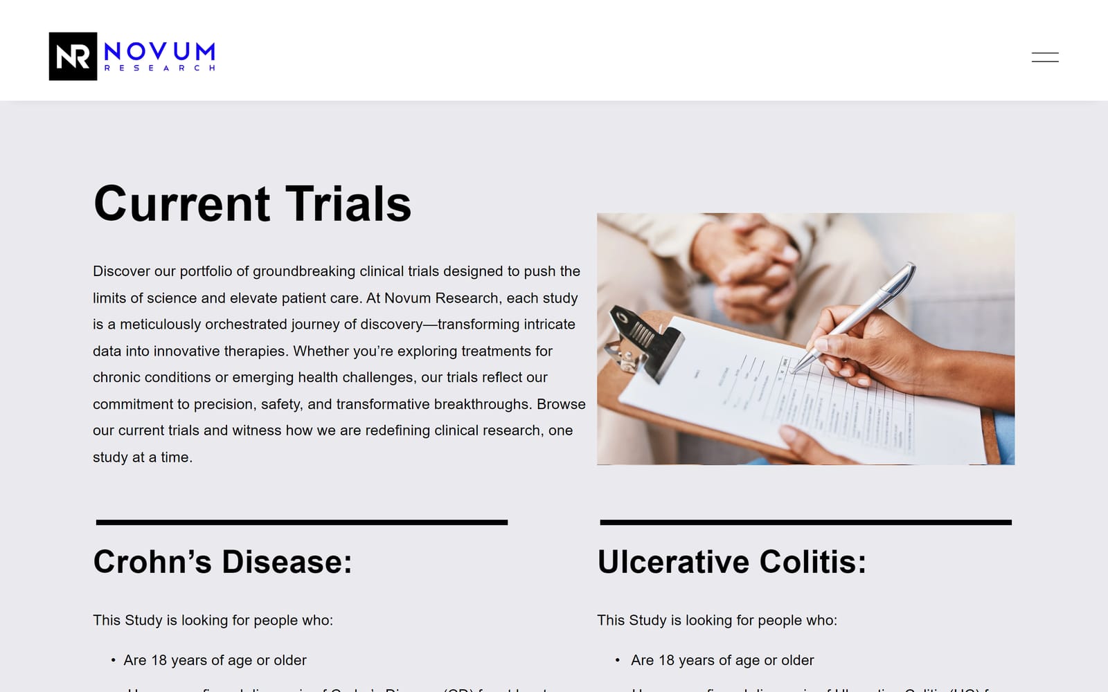 The previous Current Trials page