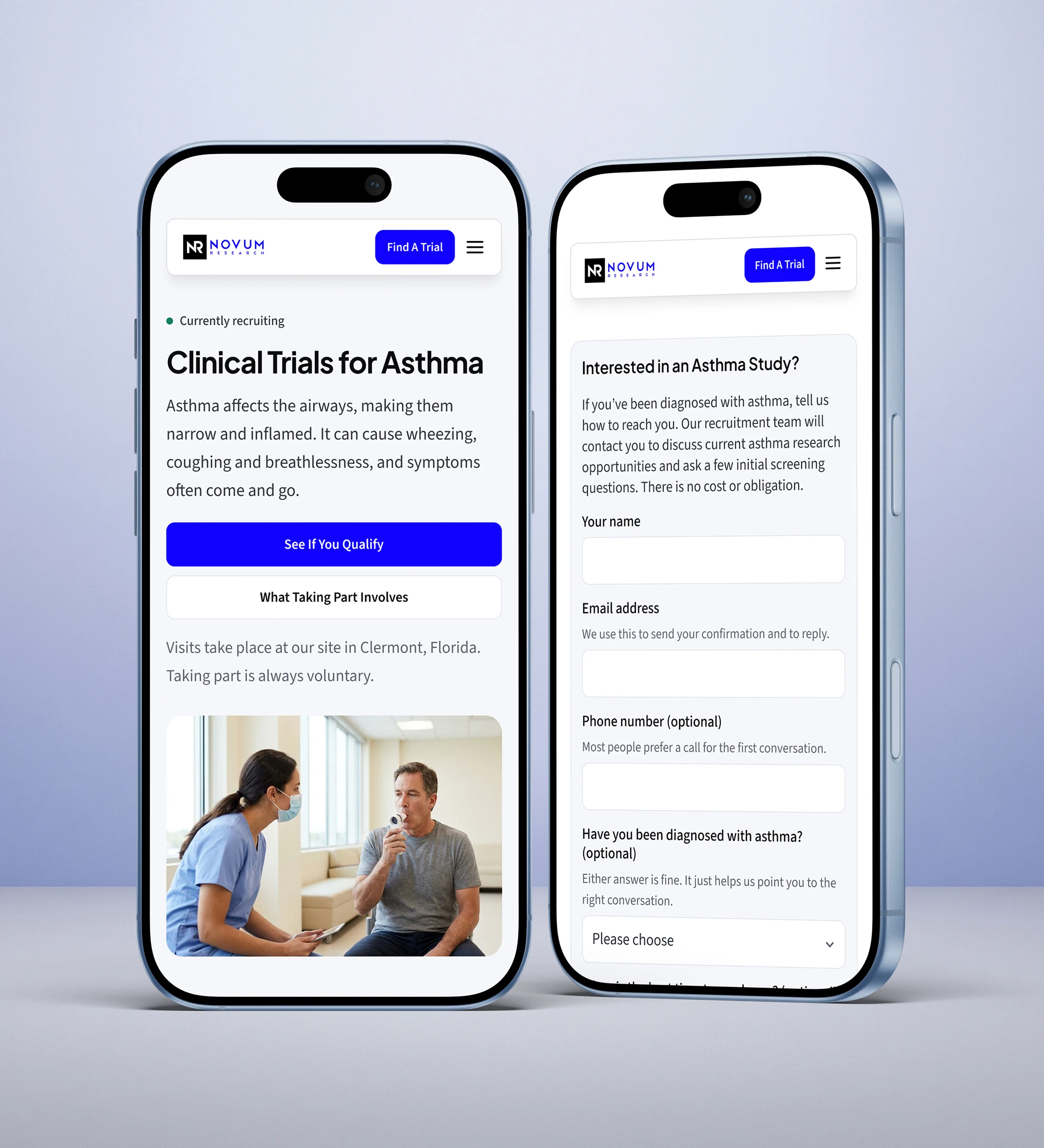 A condition page and its enquiry form on two phones