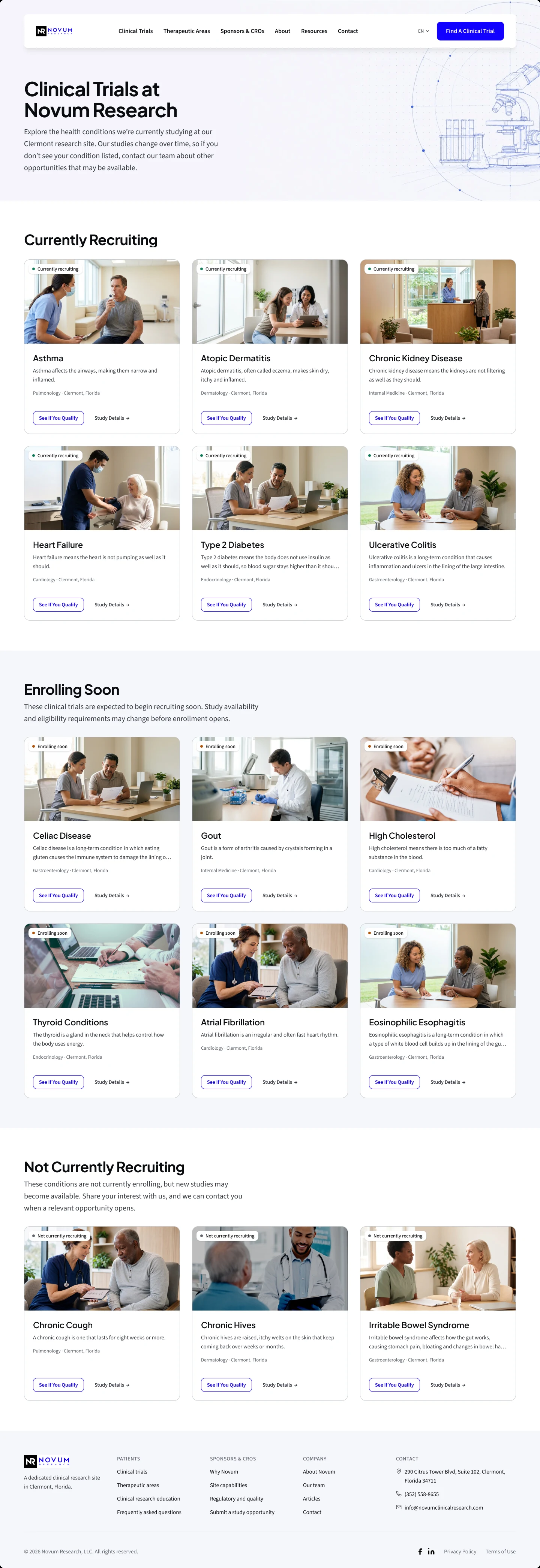 The full Clinical Trials page