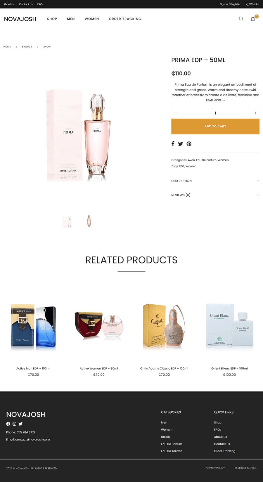 Novajosh product page