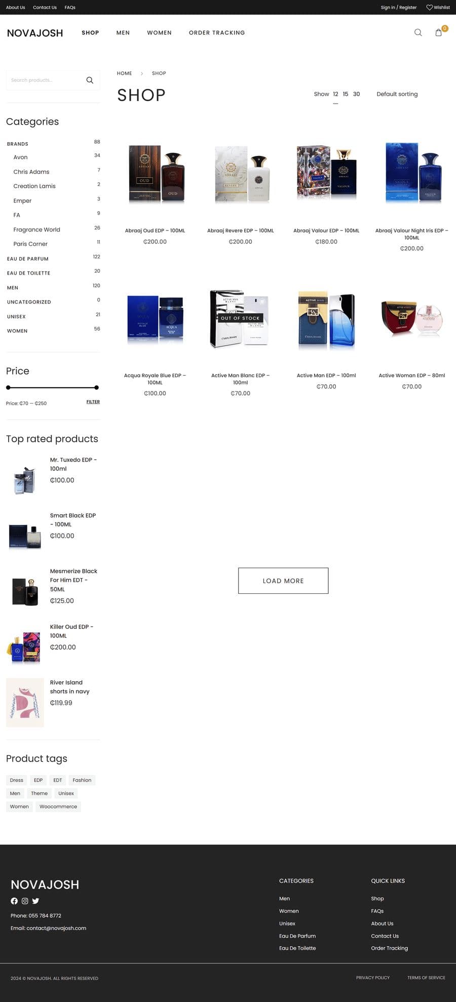 Novajosh shop page