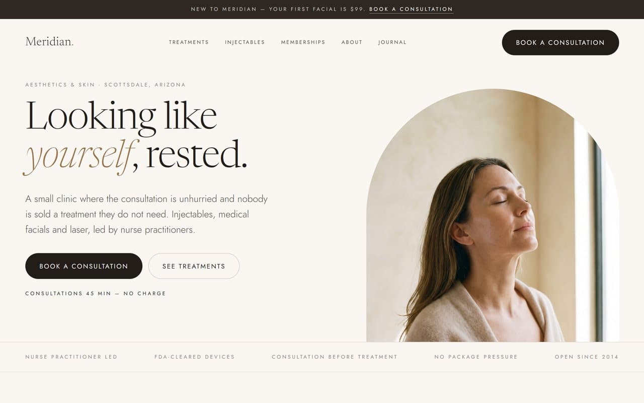 A sample aesthetics clinic website built on Incep Platform