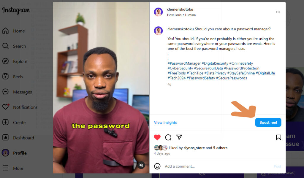 instagram boost poost in browser on desktop