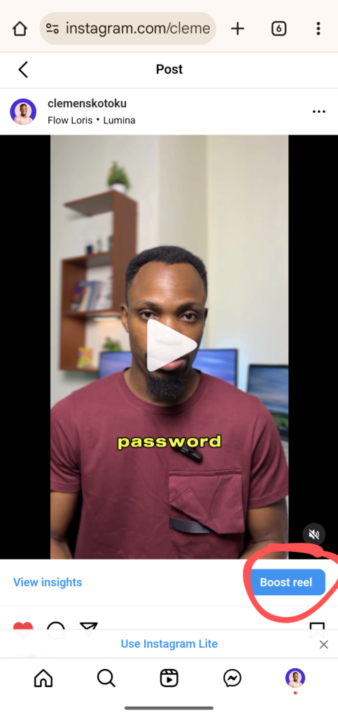 instagram boost poost in browser on phone