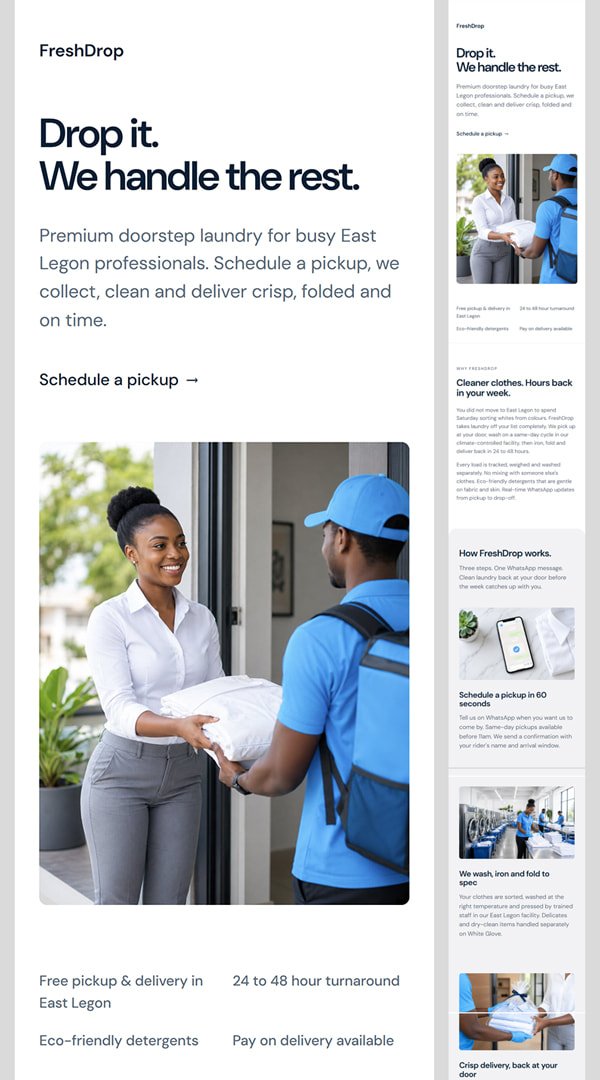 FreshDrop laundry service sales page