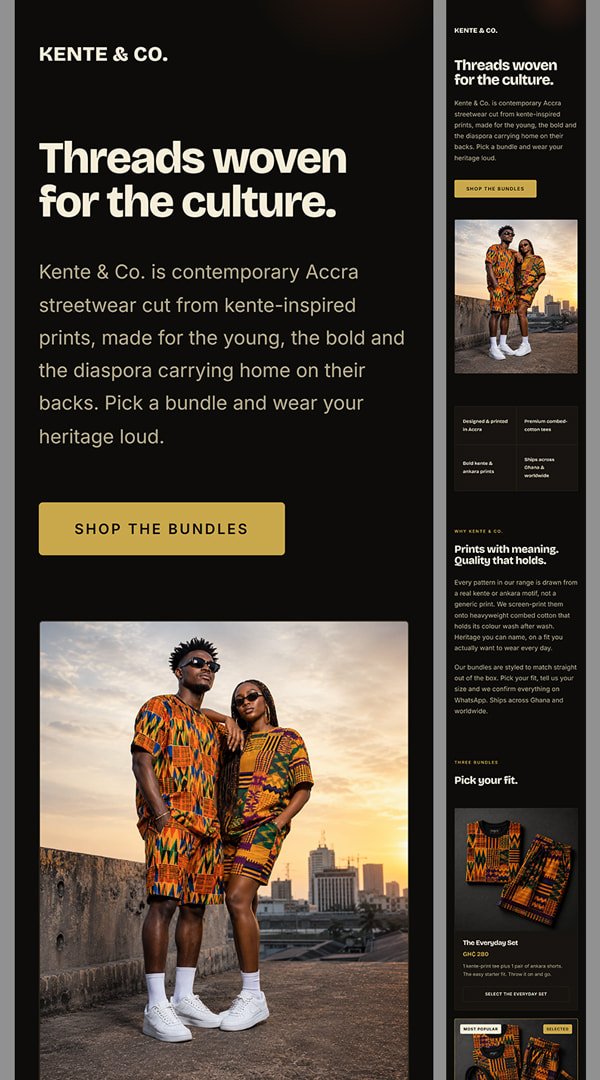 Kente and Co. fashion sales page